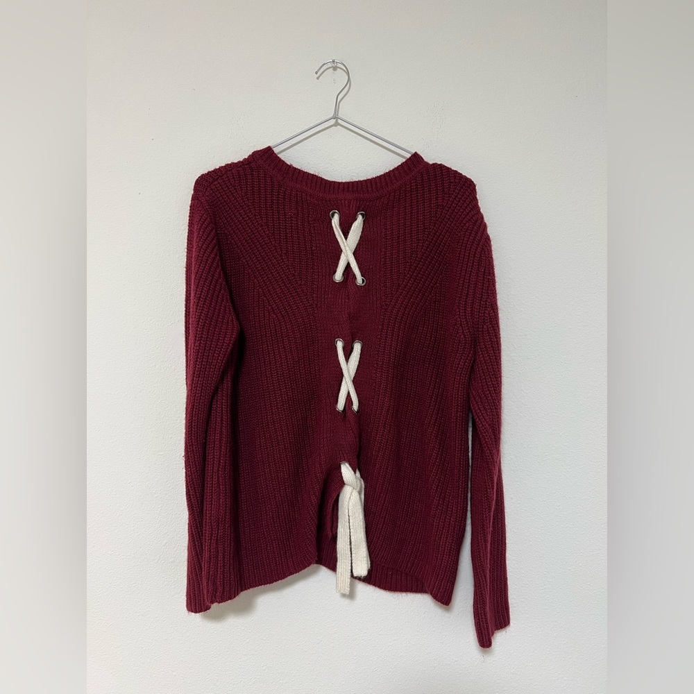 Harper Heritage Maroon Red Knit Long Sleeve Tie Back Sweater